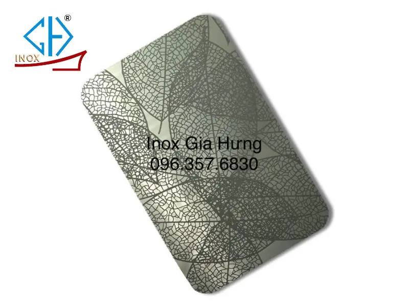 Tấm inox hoa văn trắng lá tinh xảo