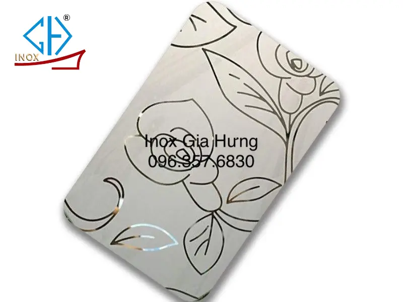 Tấm inox hoa văn trắng hoa hồng thanh lịch