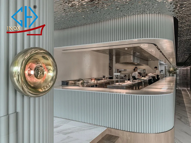 tấm inox sóng nước trắng nhà hàng, khách sạn