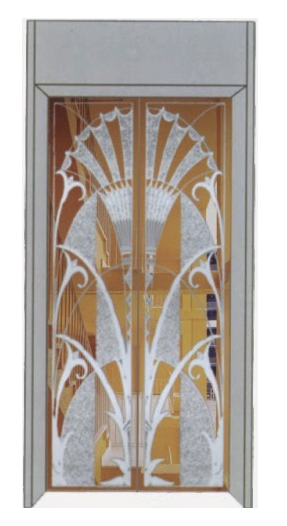 Inox cửa tầng thang máy - Hoa văn rẻ quạt 